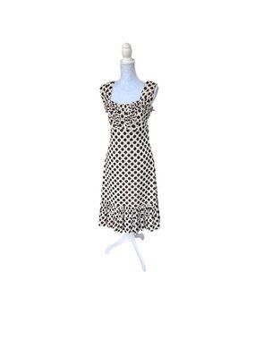 Svetlana Polka Dot Ruffle Dress Sleeveless Midi Black/Beige Retro 1980s Style